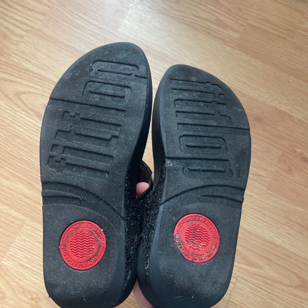 Fitflop Lulu Toe Post Thong Black Sparkly / Glittery Wedge / Ergo Arch Sandals - Picture 8 of 9
